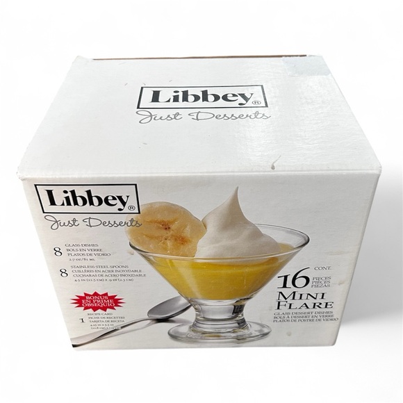 Libbey 8 Mini Flare Glass Dessert Dishes Mini Spoons in Box Hosting Serving Set - Picture 1 of 5